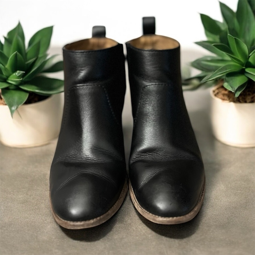 Madewell The Brenner Black Leather Ankle Booties | Women’s 6 | Stacked Heel - Picture 2 of 7